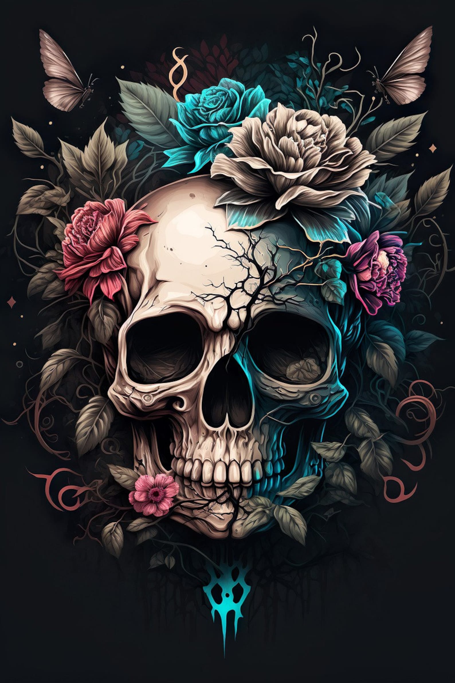 BOHO Skull Digital Print Wall Art. Instant Digital Download - Etsy