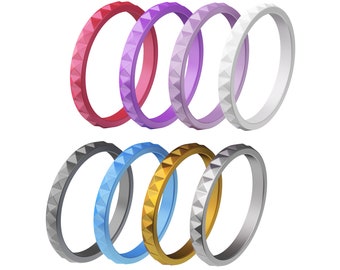 Groovy Silicone Rings, Set of 8 Stackable Wedding Bands