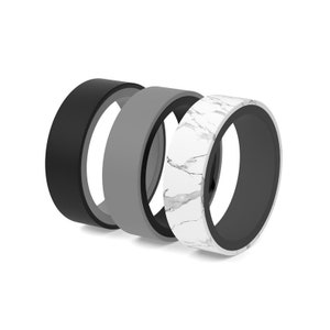 Reversible Silicone Ring Set: Black, Grey, White Wedding Bands