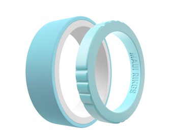 Light Blue Silicone Wedding Band Set: His & Hers Promise Rings