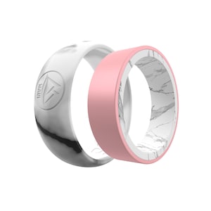 Silicone Marble Wedding Band Set: His & Hers Matching Rings