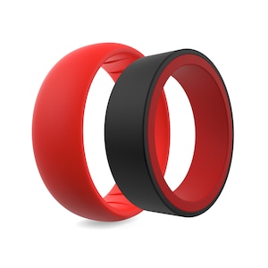 Matching Red & Black Silicone Rings: Couples Wedding Bands