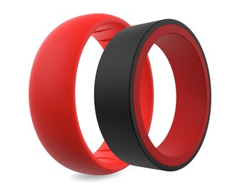 Matching Red Black Silicone Rings: Couples Wedding Bands