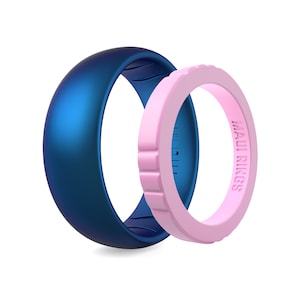 His & Hers Alternative Wedding Silicone Rings, Men Blue Classic Silicone Ring, Women Pink Elegant RIng, Breathable Promise Ring, Maui Rings