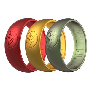 Silicone Wedding Band: Metal Red, Gold, Navy Green, Alternative Ring