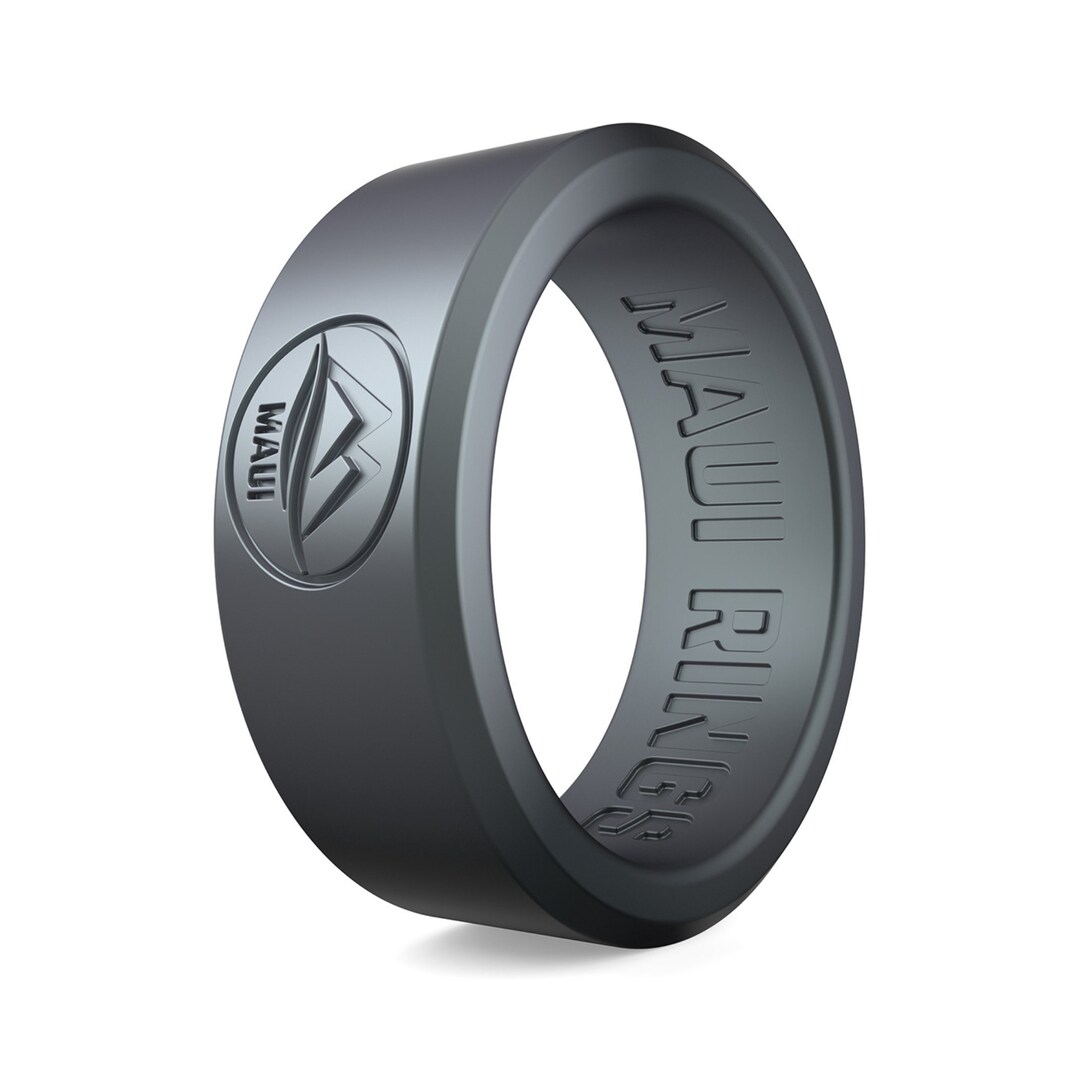 Grey Men Silicone Wedding Ring, Metal Look Promise Ring for Him ...