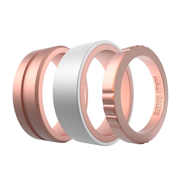 Bagues en silicone or rose, bagues de promesse pour couple, ajustement confortable, bague de fiançailles alternative, alliance solide pour lui et elle, bagues Maui