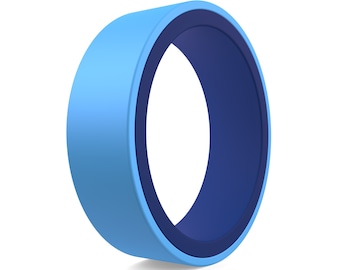 Anel de silicone reversível bicolor: aliança de casamento azul claro e azul escuro
