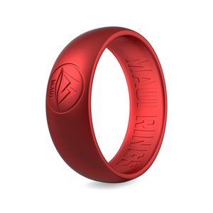 Men&#39;s Red Silicone Wedding Ring: Metal Look, Comfort Fit
