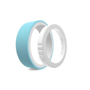 His & Hers Light Blue and White Silicone Wedding Bands: Couples Rings