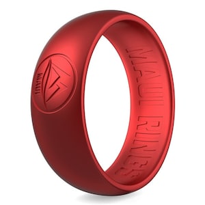 May include: A red silicone ring with the words "MAUI RINGS" engraved on the side and a logo with the word "MAUI" on the top.
