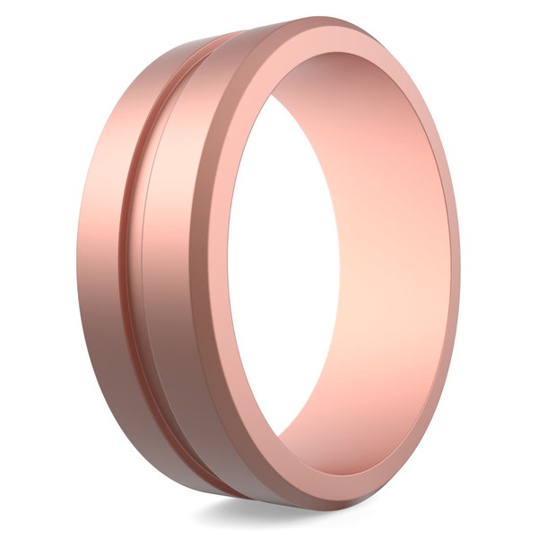 Rose Gold Silicone Wedding Ring, Men Ring, Women Rose Metal Ring, Metal Silver Silicone Ring, Unisex Alternative Wedding Band, Maui Rings