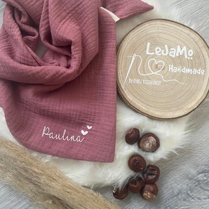 Musselin Halstücher Baby Kinder Erwachsene Herbst Winter Personalisierbar Patch mit Name, Cosename oder Spruch