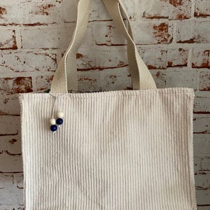 Cord Citybag Vintage,Mini Shopper,Lunchbag, Projekttasche, Fb.ecru, Breitcord, Schlüsselband, nachhaltig, kleine Markttasche, Baumwolle