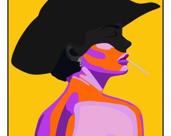 Rodeo Girl Giclée Art Print, Cowgirl Smoking, Original Artwork