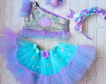 Mermaid Birthday Dress for Girls : Mint Lilac Hologram Sequin – Baby and Girls Party Costume