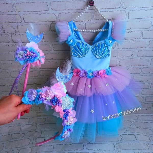 mermaid girls costume ,mermaid dress ,Baby Girl Dress Special Occasion, First Birthday Dress, Baby Girl Party Dress,Ariel dress, ariel crown