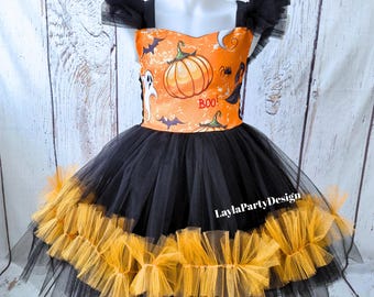Handgefertigtes Kürbis Halloween Kinderkostüm: Halloweenkleid, Hexenhut-Option