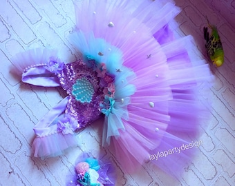 Abito tutù da sirena lilla: corpetto con paillettes, costume da compleanno