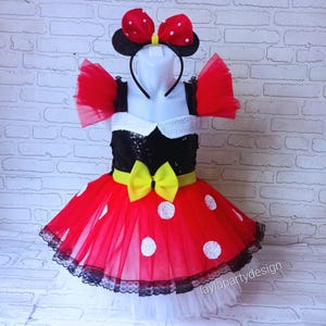 Handmade Minnie Mouse Red Tutu Dress: Birthday Costume with Headband
