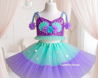 Mermaid Birthday Dress for Girls, Ocean Princess Costume, Toddler Sea Princess Party Outfit, Handmade Fantasy Tulle Dress
