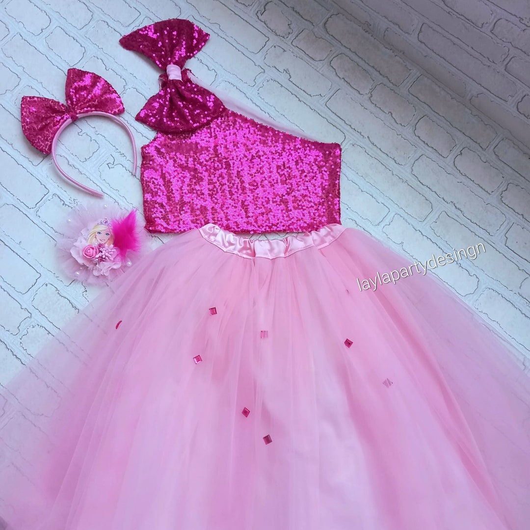 Costume Barbie Theme Party Dress Barbie World Couture Dress, Pink Girl Glam  Dress, Pink Tutu Dress,