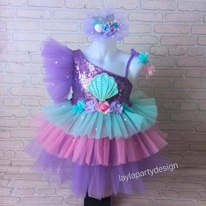 Mermaid Birthday Dress for Girls - Lilac Sequined Top and Rainbow Tulle Skirt - Toddler Mermaid Costume - Girls Mermaid Party Dress