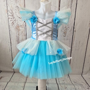 Cinderella Princess Dress for Girls - Blue Tulle Birthday Outfit - Toddler Fairytale Costume with Pearls - Halloween Cinderella Costume Girl