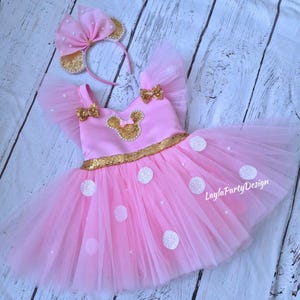 Pink Polka Dot Geburtstagskleid: Maus Inspiriertes Kostüm mit Haarband