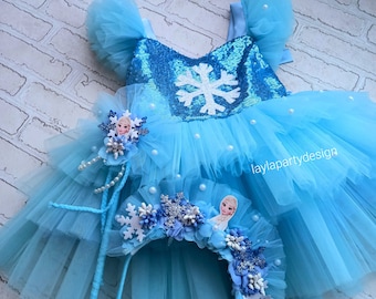 Robe elsa, costume elsa, robe congelée elsa, robe elsa pour tout-petit, robe de princesse elsa, costume d'anniversaire de bébé, robe bleue pour fille