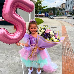 Mermaid Birthday Dress, Toddler Mermaid Costume, Purple Sequin Tulle Dress, Girls Pastel Party Outfit, Princess Birthday Tutu Dress