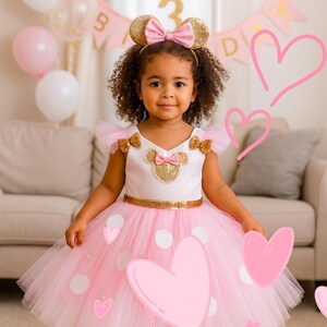 Pink Polka Dot Birthday Dress: Minnie Mouse Inspired Costume with Headband