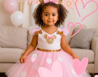 Pink Polka Dot Birthday Dress: Minnie Mouse Inspired Costume with Headband