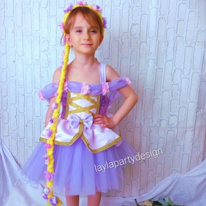 Handmade Rapunzel Costume: Lilac Tulle Princess Dress, Gold Embroidery
