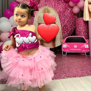 Personalized Pink Sequin Birthday Outfit – 3-Piece Princess-Inspired Tutu Costume for Girls - Custom Name Pink Glitter Outfit for Girls