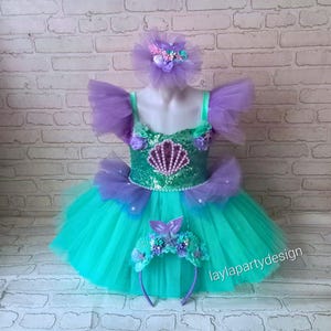 Mermaid Princess Dress for Girls - Ariel Inspired Birthday Outfit -Little Mermaid Party Costume -Green ,Lilac  Mermaid Birthday Outfit