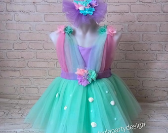 Handmade Ariel Inspired Tulle Dress: Mermaid Birthday Costume, Baby to Girls 10Y