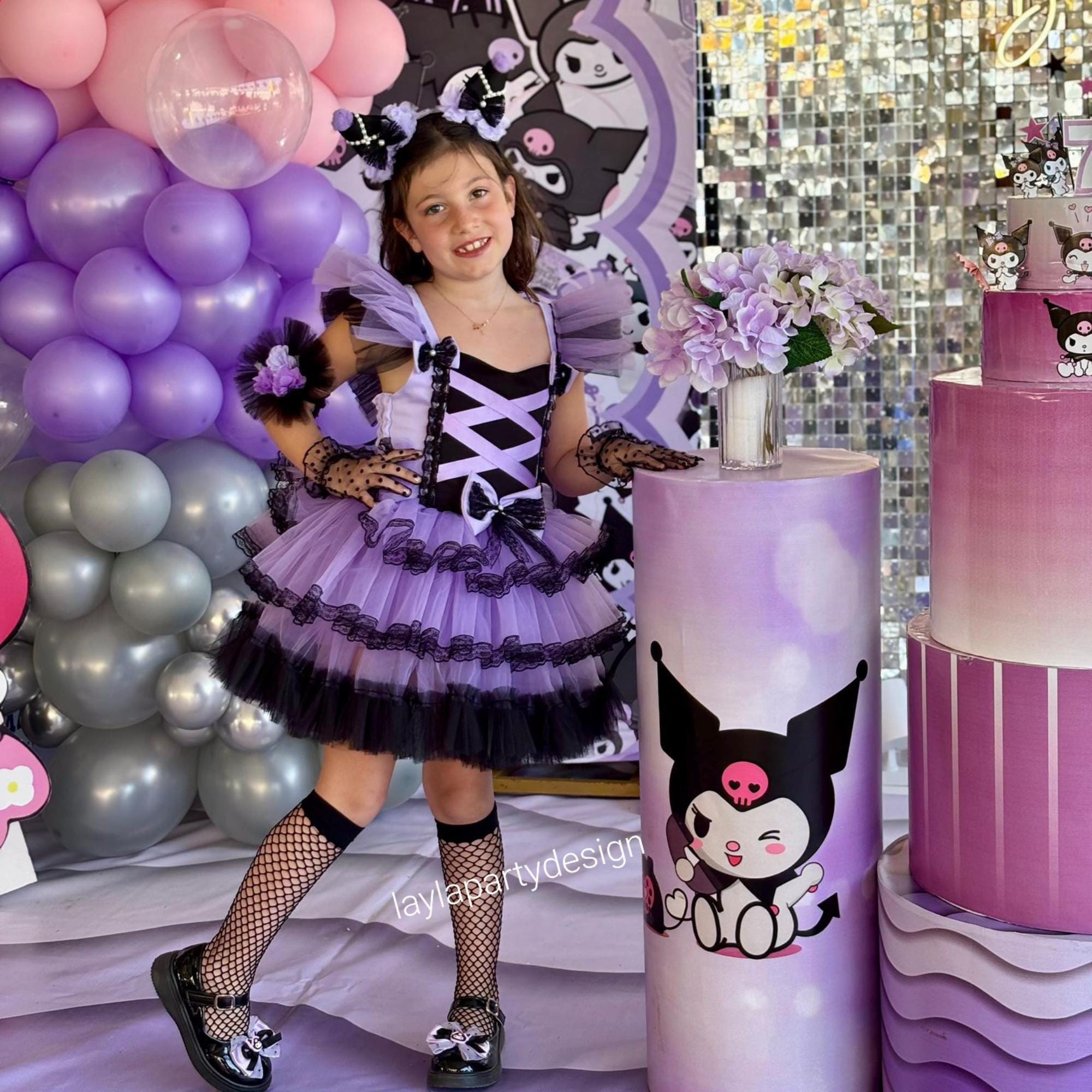 Lilac Black Gothic Princess Dress for Girls, Cute Kawaii Birthday Outfit, Purple Tutu Party Dress, Fantasy Halloween Costume, Handmade Dress