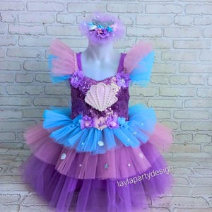 Mermaid theme birthday costume for girls - Mermaid lilac- blue party costume - Mermaid birthday party dress for toddler -Birthday tutu dress