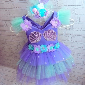 Mermaid Purple Dress for Girls - Ariel Inspired Costume - Baby Girl Dress - 1st Birthday Girl Costume - Birthday Kids Gift - Mermaid Dress
