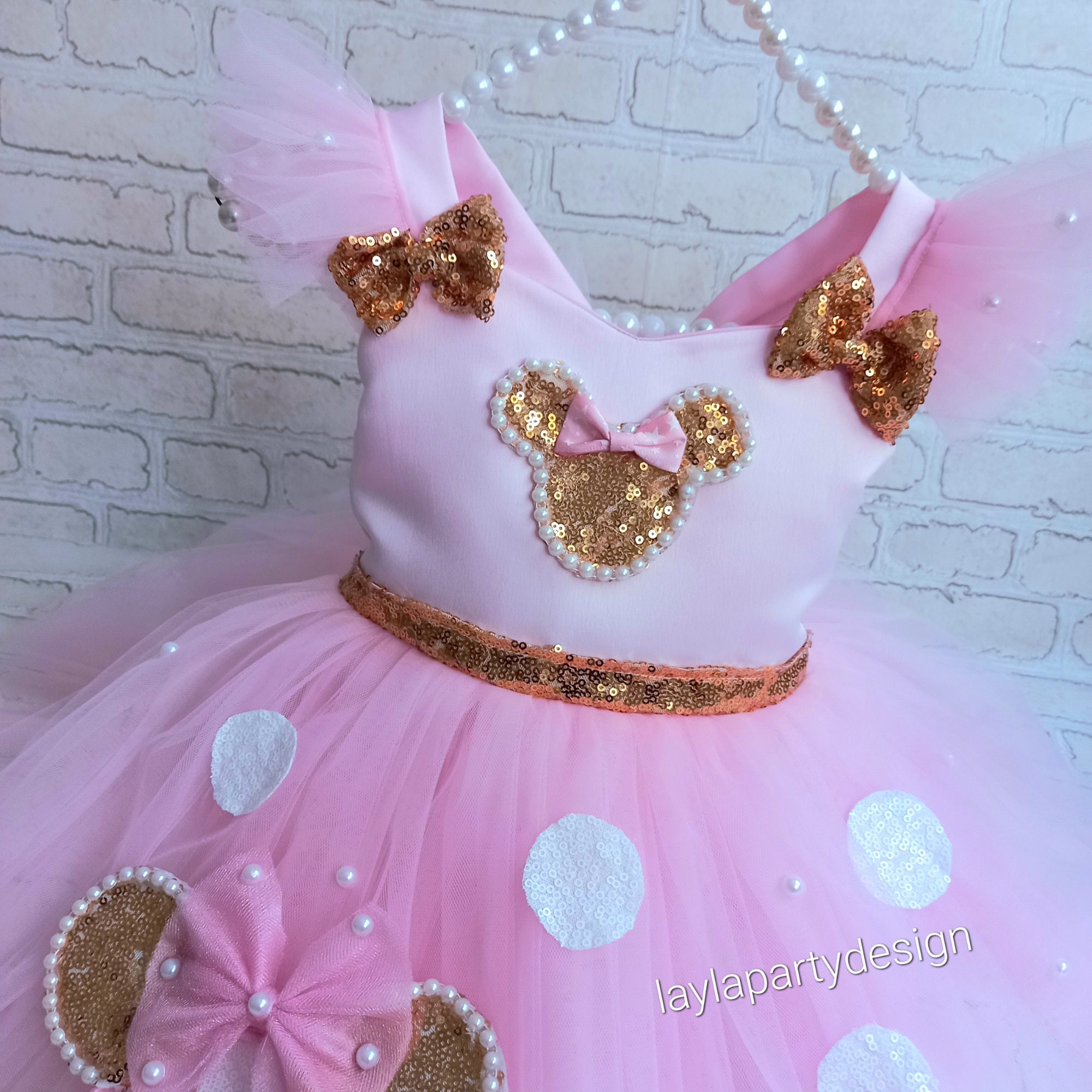 minnie mouse dress pink and gold Birthday Dress, Toddler Theme Park Outfit, Girls Polka Dot Tutu, First Birthday Party with Matching Headband pink and gold minnie mouse clipart