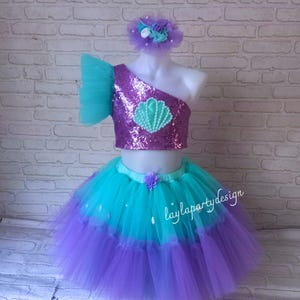One-shoulder mermaid themed two-piece suit for girls - Mermaid Outfit - Birthday Gift Girl - Mermaid Dress - Halloween Costume - Baby Tutu