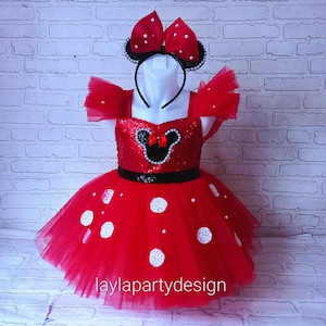 Red Polka Dot Minnie Tutu Dress: Sequined Bodice, Bow Headband