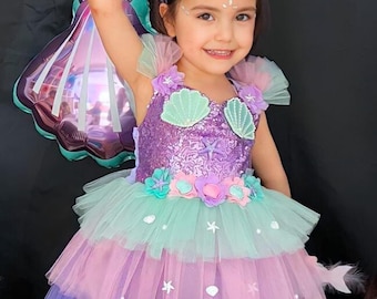 Girls' Mermaid Costume: Sequined Lilac Dress, Tulle Skirt