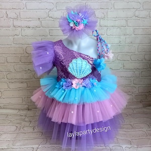One shoulder little mermaid birthday dress - under the sea outfit for girl - mermaid costume for toddler - halloween costume mermaid dress
