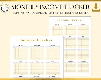 Monthly Income Tracker Printable, Income Log for Every Month of the Year, Yearly Income Tracker, Income Log Per Month
