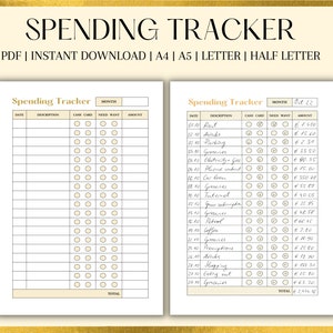 Printable Spending Tracker, Expense Tracker, Spending Journal, Spending Log, Transaction Log,  Spending Printable, Expenses Printable
