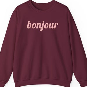 Sweat-shirt à capuche Bonjour, chemise esthétique française pour femme et homme, t-shirt de style parisien, haut Bonjour minimaliste, cadeau pour francophiles