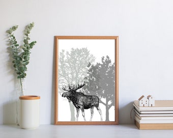 A4/A3 digital poster, moose, hunter, wildlife, animal