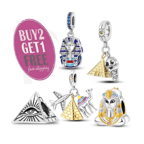 S925 Egypt Pyramid Mummy Charms Fit for Pandora bracelet, Sterling silver beads charms fits moments bracelet,Evil Eye Charm Pandora Jewelry